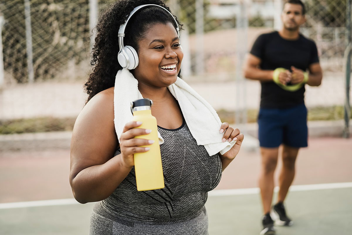 Woman in workout clothes during her workout