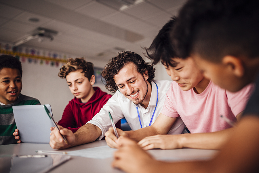 group of students with teacher.