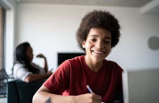 Student sitting at computer