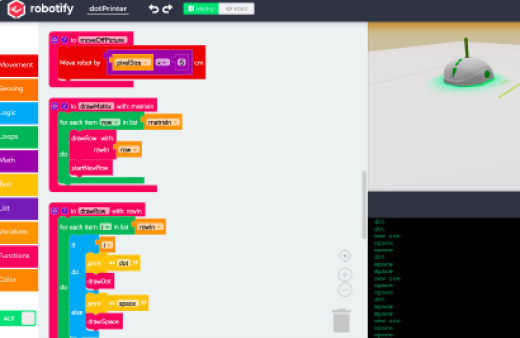 Screenshot of Imagine Robotify's code builder