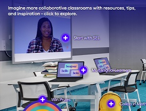 virtual classroom with a teacher projected on a screen