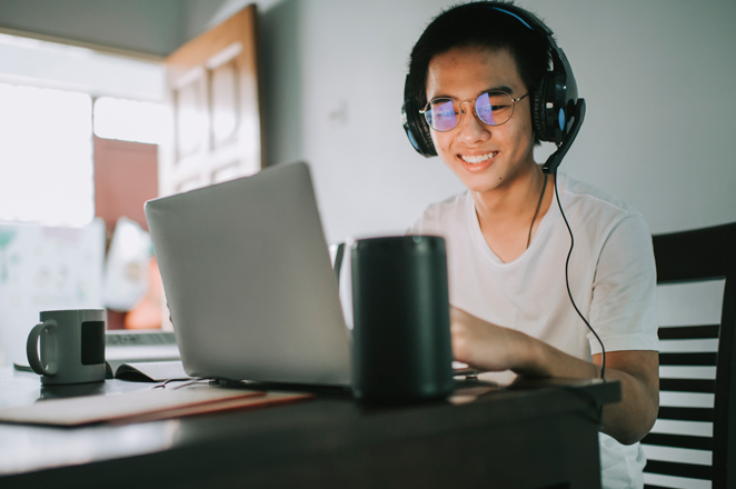 student online with headset