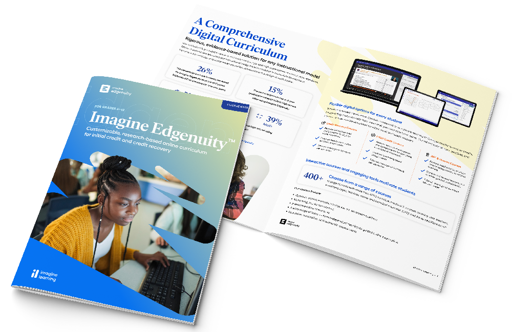 An image of the printed Imagine Edgenuity brochure lying on a table