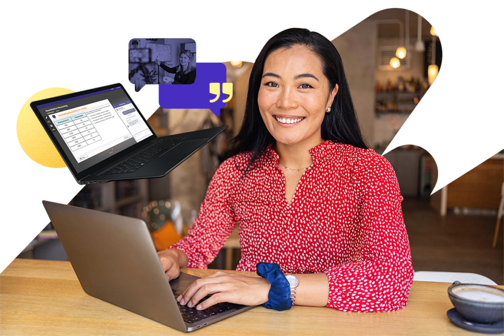 Instructor smiling and typing on a keyboard