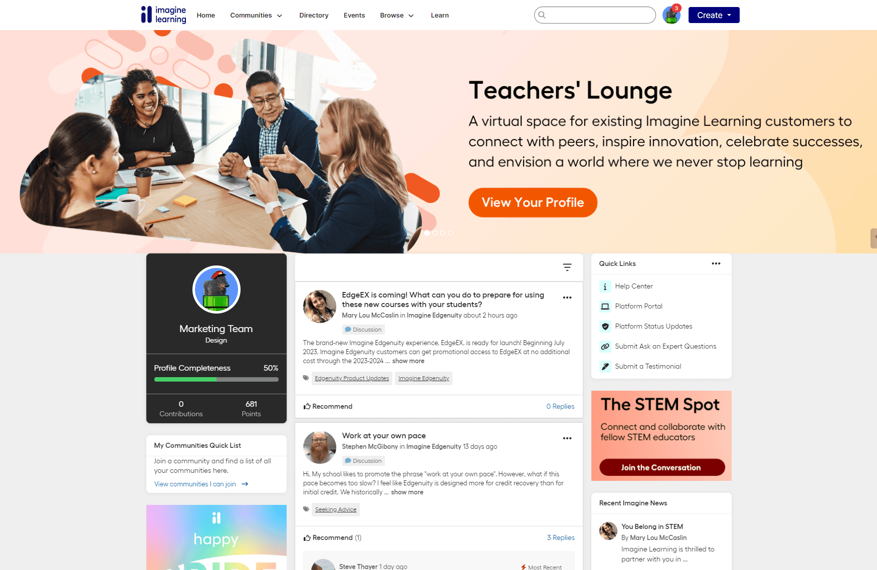 A screenshot of the Teachers' Lounge homepage