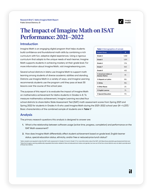 Imagine Math ISAT Performance Research Brief