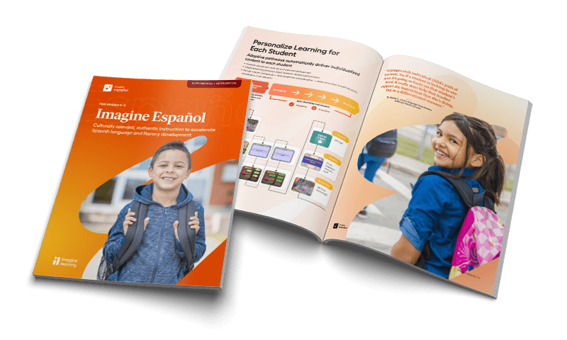 A render of the Imagine Español catalog front page and inner spread