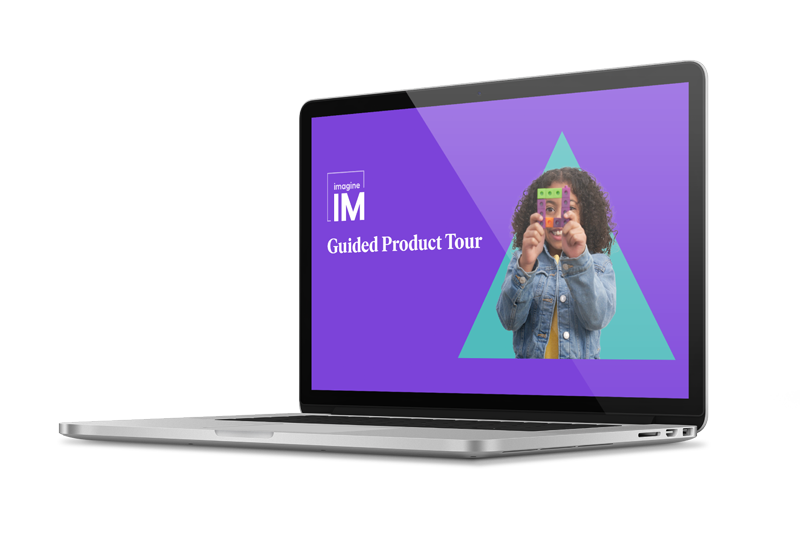 A laptop showing a Guided Product Tour for the Imagine IM math program .