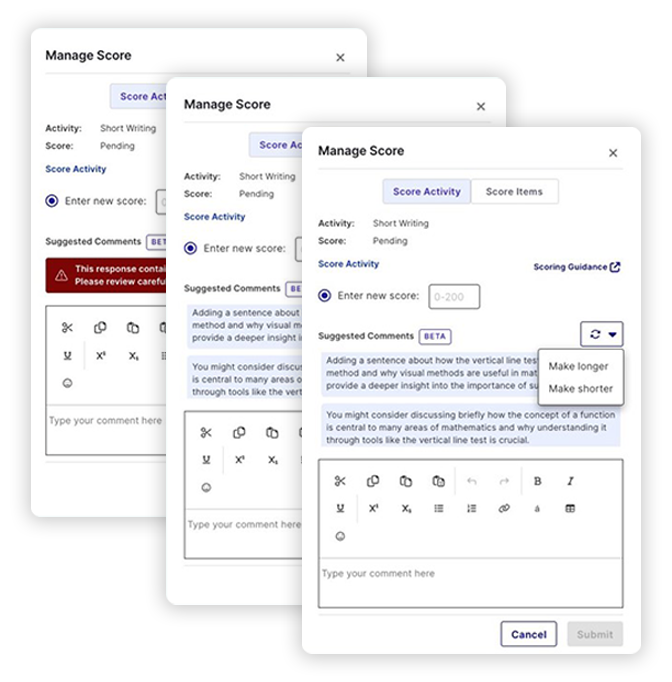 screenshots of new AI-suggested comments tool in EdgeEX