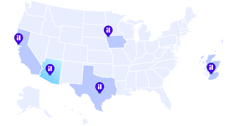 Stylized map of the U.S. showing Imagine Learning offices.