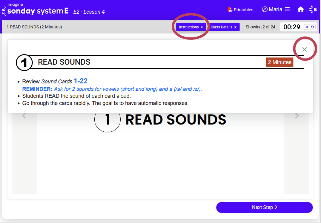 Imagine Sonday System reading sounds screen
