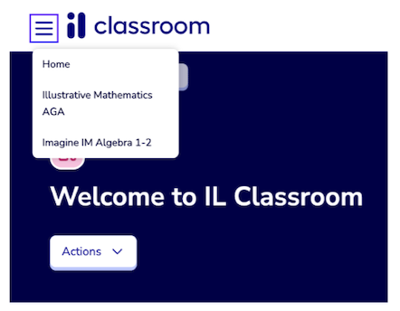 Imagine Classroom drop down menu