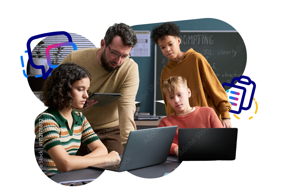 Male student on laptop device.