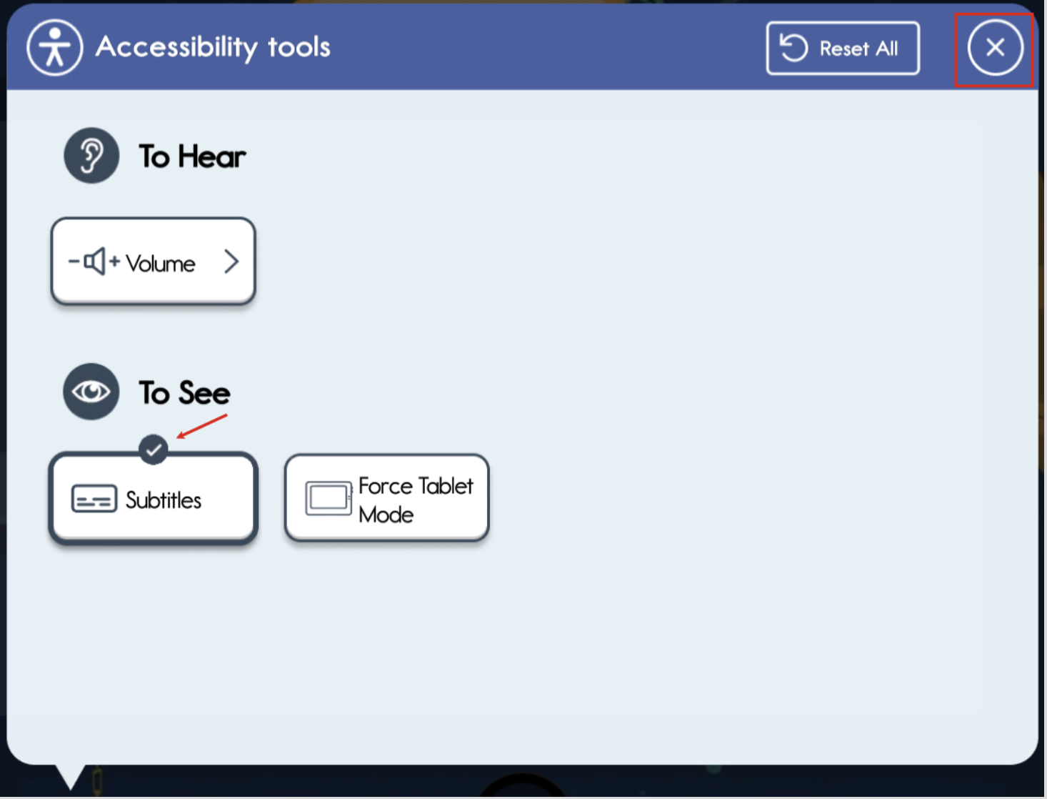 Imagine Language & Literacy subtitle setting screen