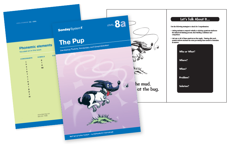 Examples of Imagine Sonday System 1 readers showing cover, back page, and inside pages