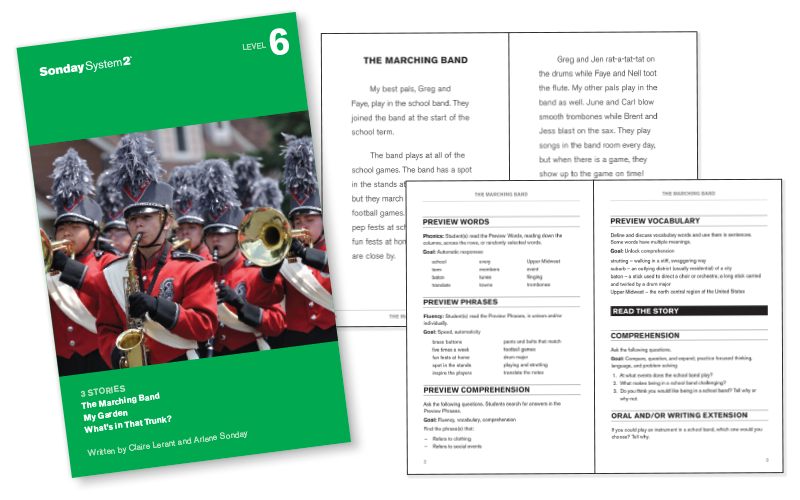 Examples of Imagine Sonday System 2 readers showing cover and inside pages