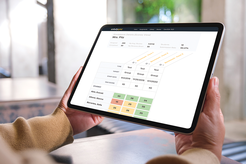 StudySync Assessment report dispalyed on a tablet